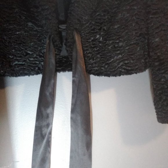 Evening Shrug/Jacket Solid Black Cropped 3/4 Sleeves, Ribbon Tie Small Petite - Picture 4 of 7